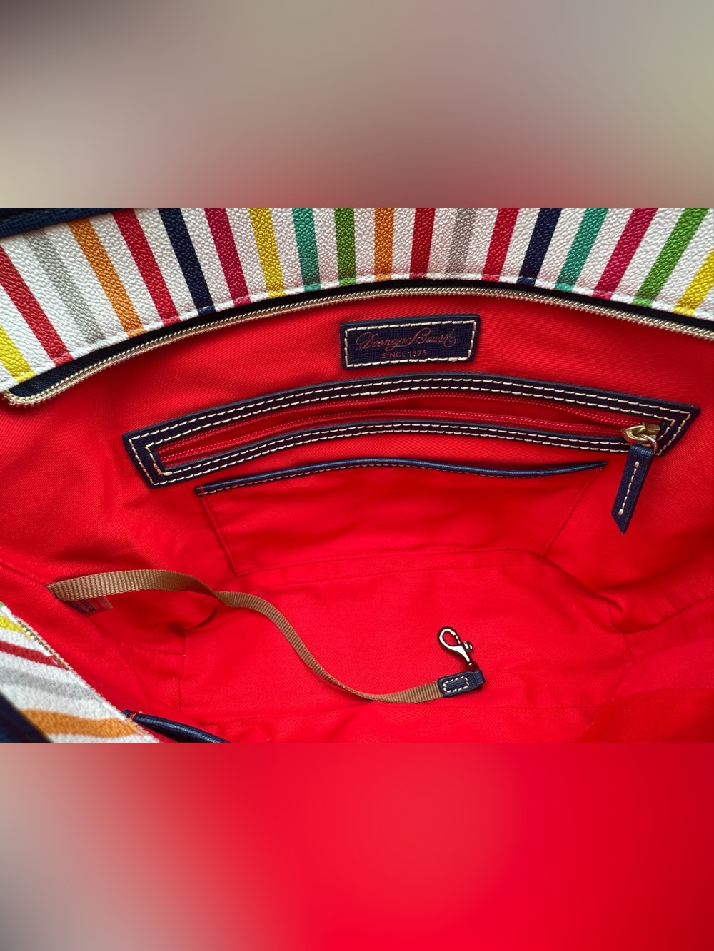 💐Dooney & Bourke Rainbow Multi Stripe Shopper Tote Bag + Flower Charm - Picture 8 of 12